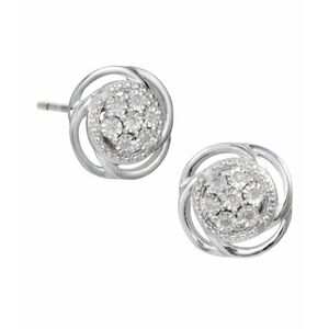 Sterling Silver Bright Cut Diamond Swirl Stud Earrings